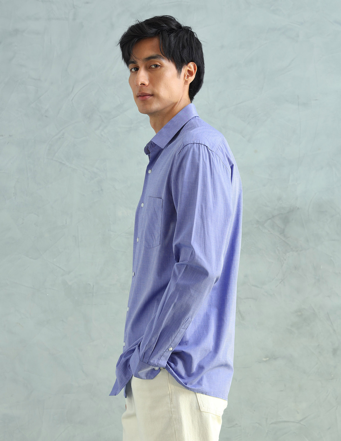 Image of ARROW Men Solid Formal Blue Shirt