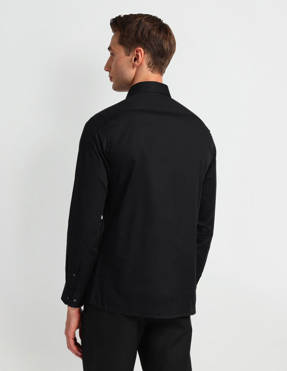 Image of ARROW Men Self Design Formal Black Shirt