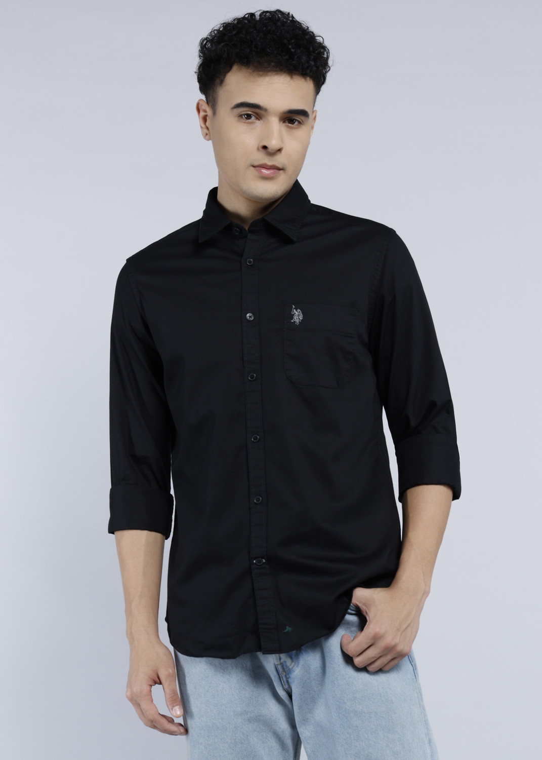Image of U.S. Polo Assn. Denim Co. Men Solid Casual Black Shirt