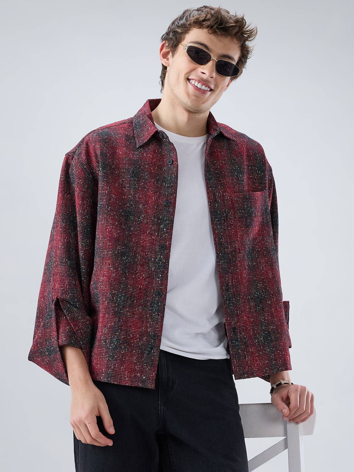 VASTRADO Men Maroon Checkered Casual Shirt - Image 3