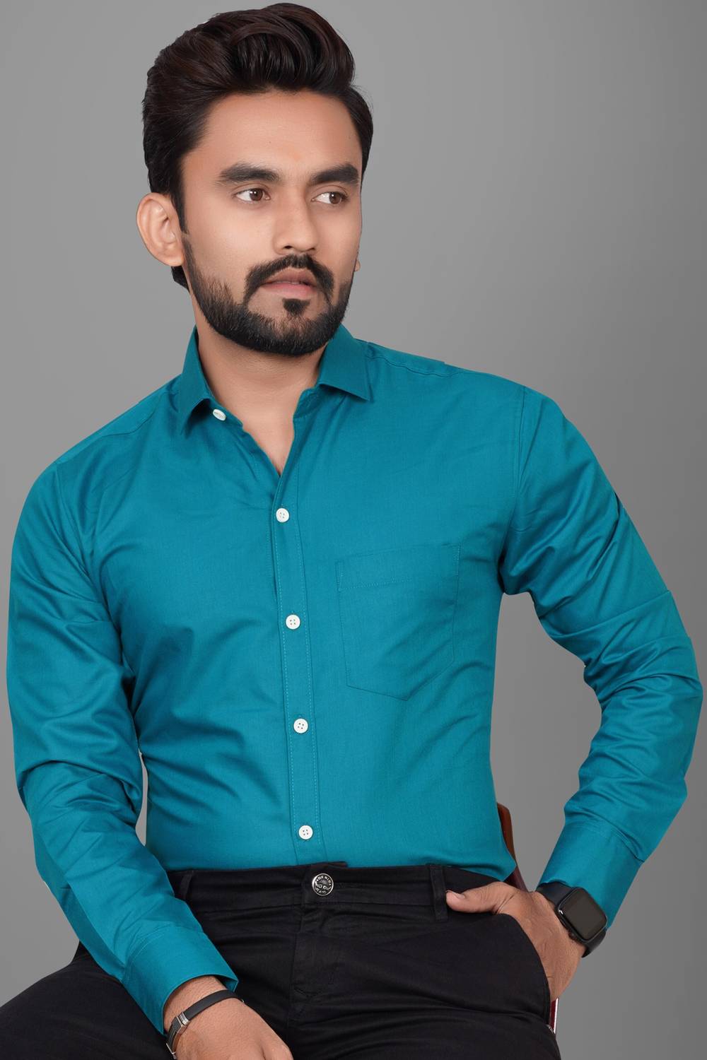 Voroxy Men Regular Fit Solid Spread Collar Formal Shirt