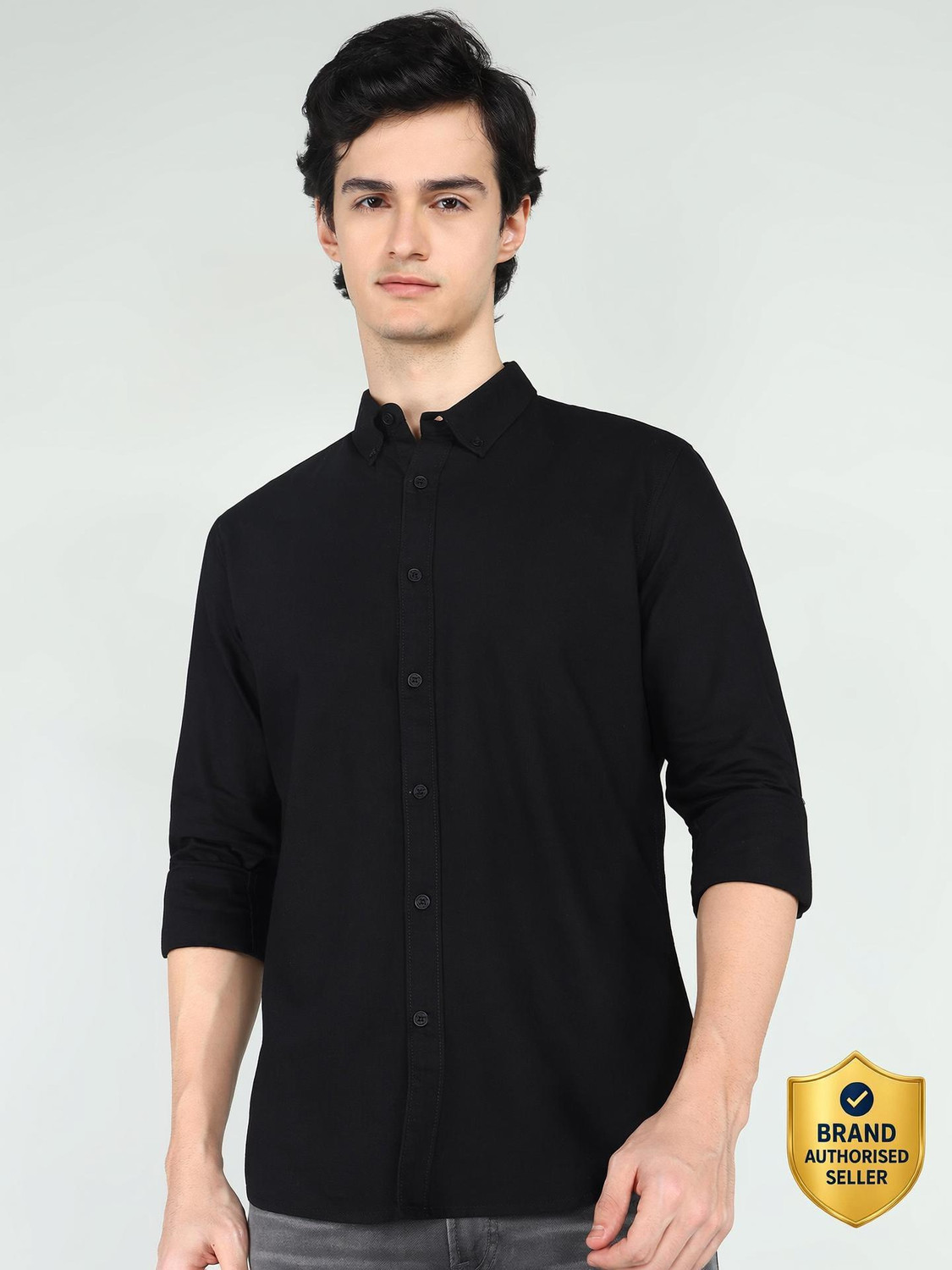 BEING HUMAN Men Solid Casual Black Shirt