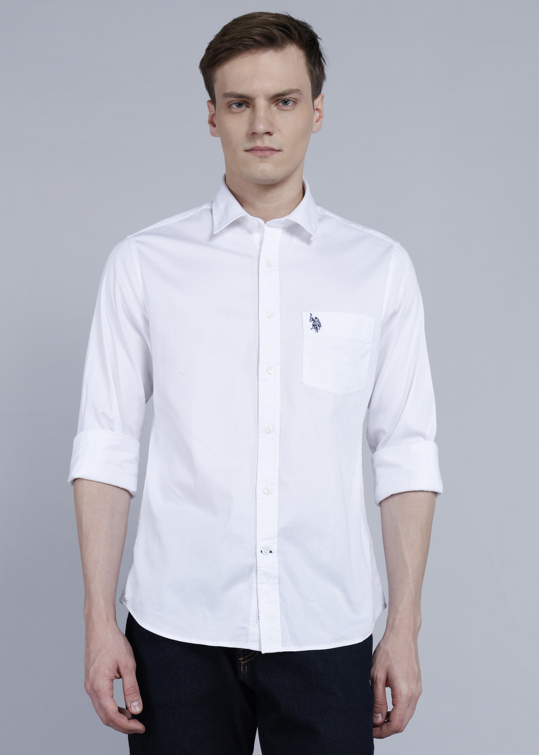 Image of U.S. POLO ASSN. Men Solid Casual White Shirt