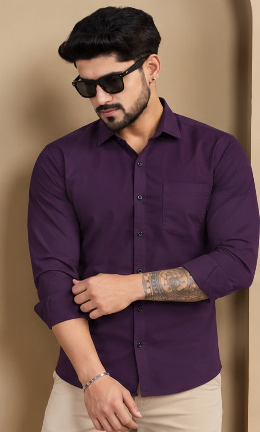 Image of Clyver Men Solid Casual Purple Shirt