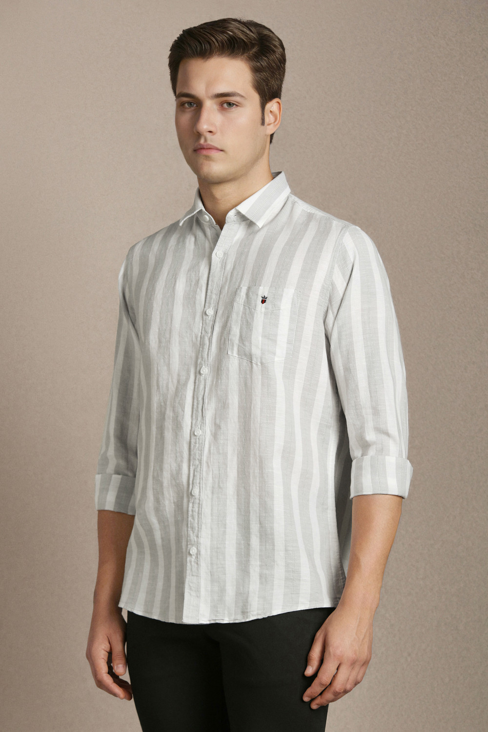 Image of LOUIS PHILIPPE Men Striped Casual White Shirt