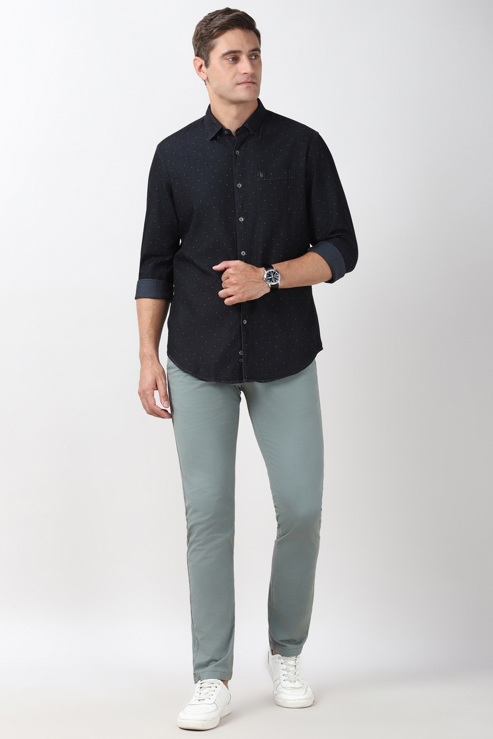 Image of PETER ENGLAND Men Printed Casual Black Shirt