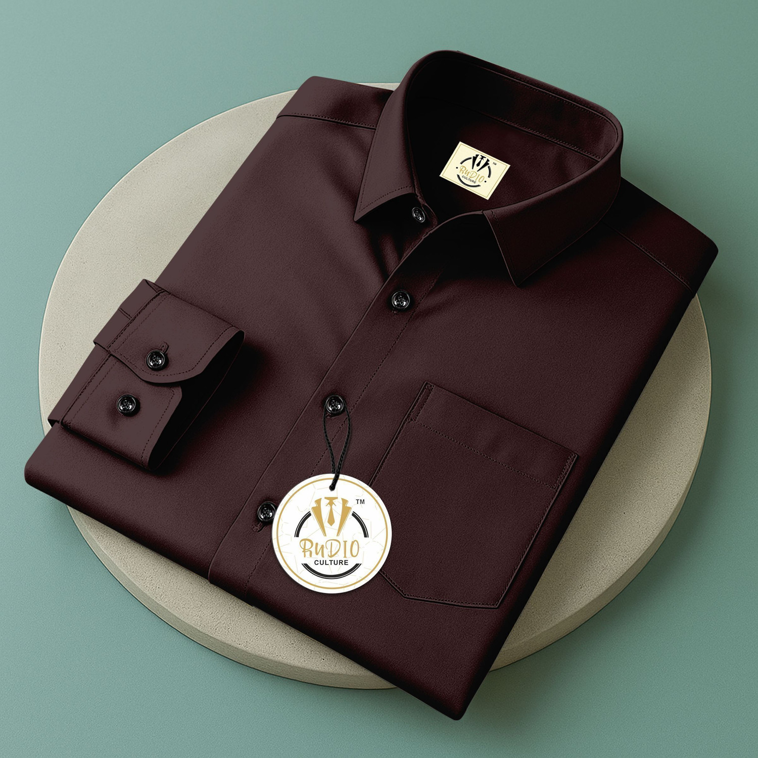 Image of RUDIO CULTURE Men Self Design Formal Brown Shirt