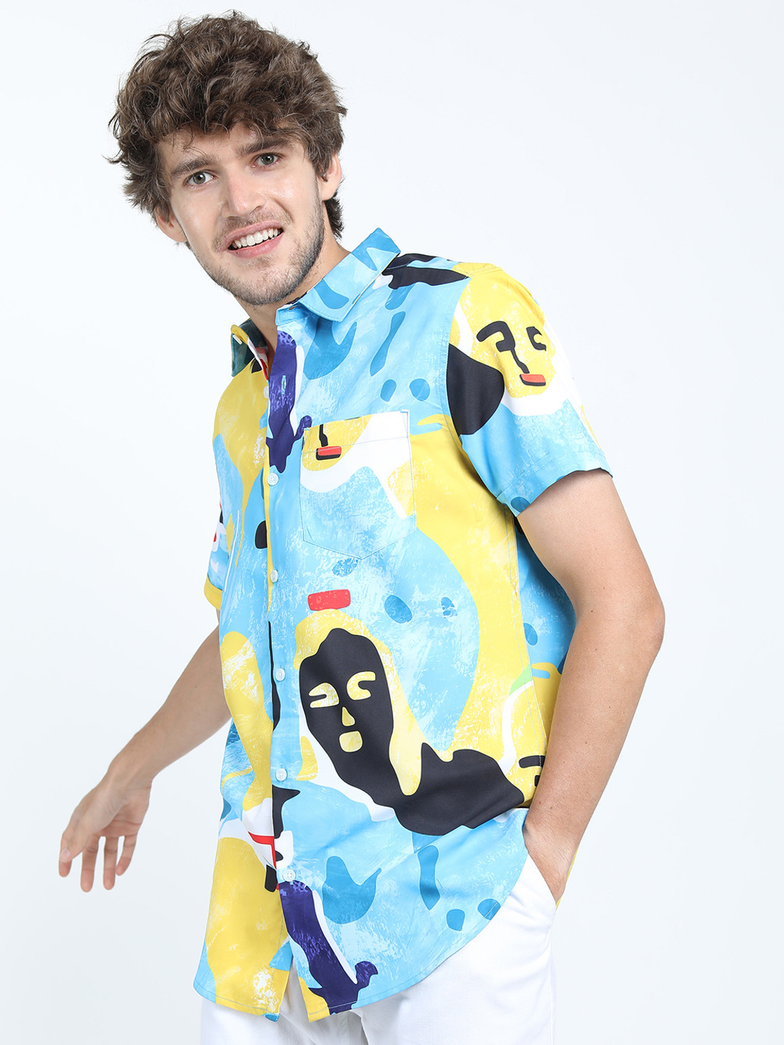 Image of HIGHLANDER Men Printed Casual White Shirt