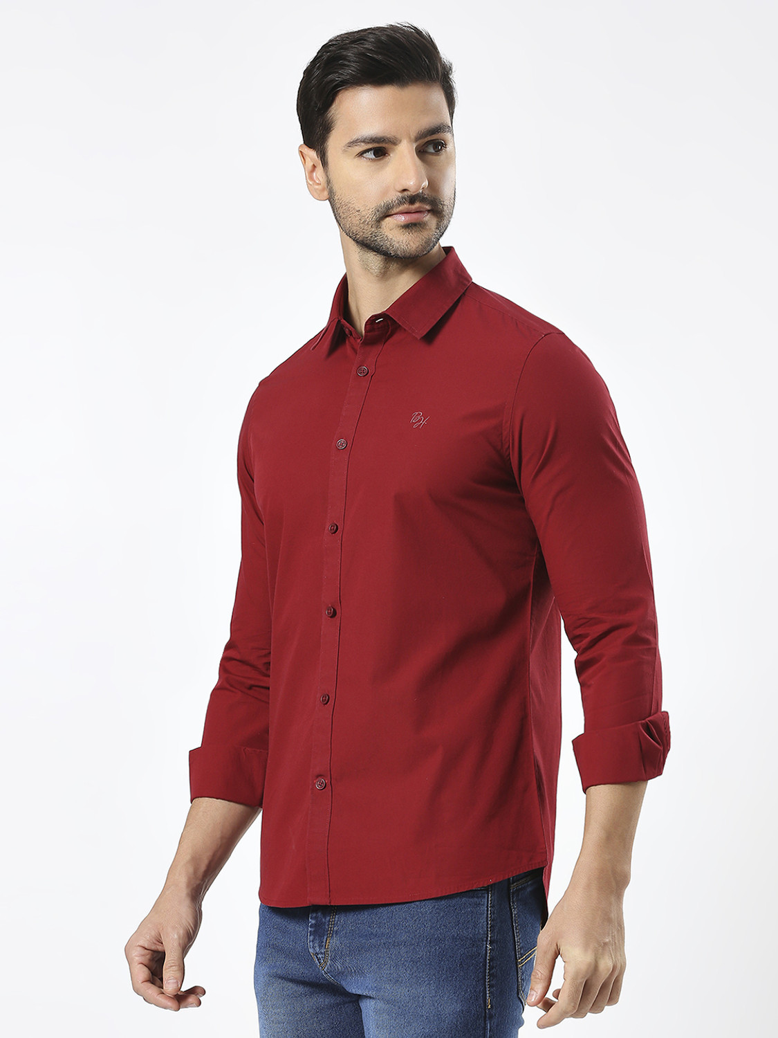 Image of BEING HUMAN Men Solid Casual Maroon Shirt