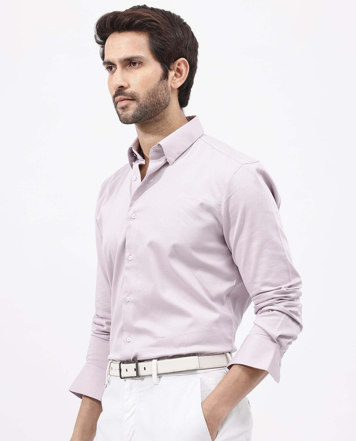 Image of RARE RABBIT Men Solid Casual Purple Shirt