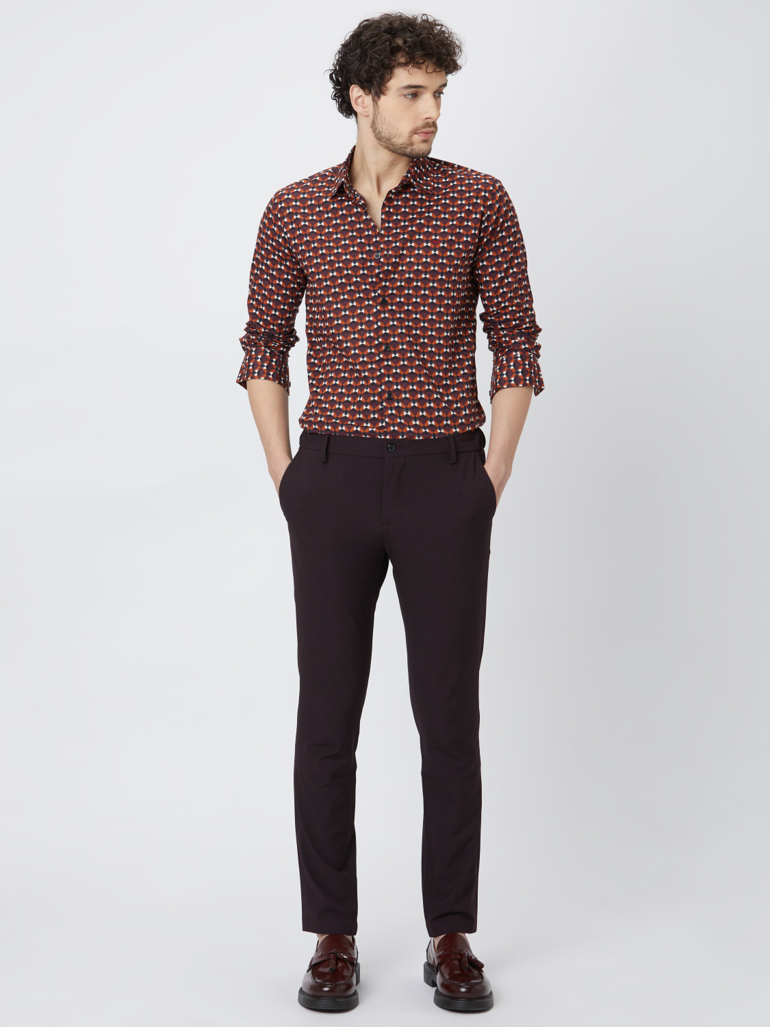 Image of MUFTI Men Geometric Print Casual Red Shirt