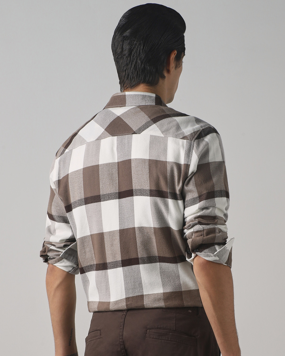 Image of MUFTI Men Checkered Casual Brown Shirt