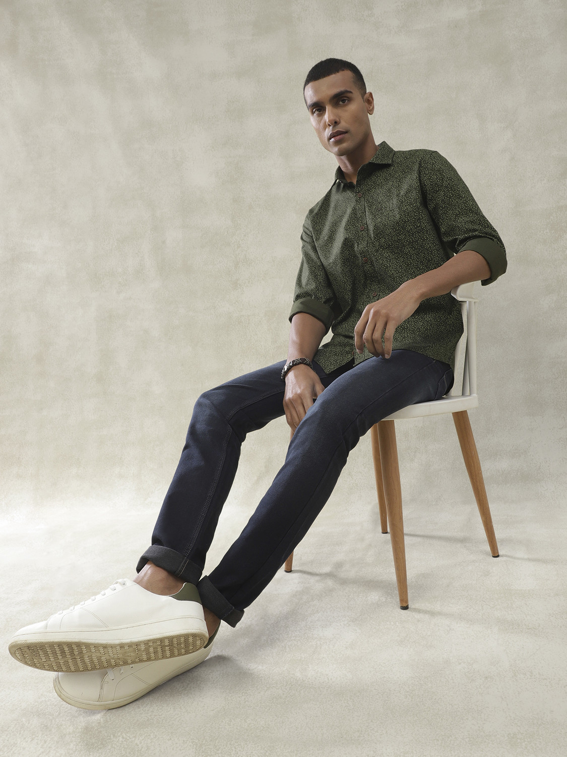 Image of TURTLE Men Printed Casual Dark Green Shirt