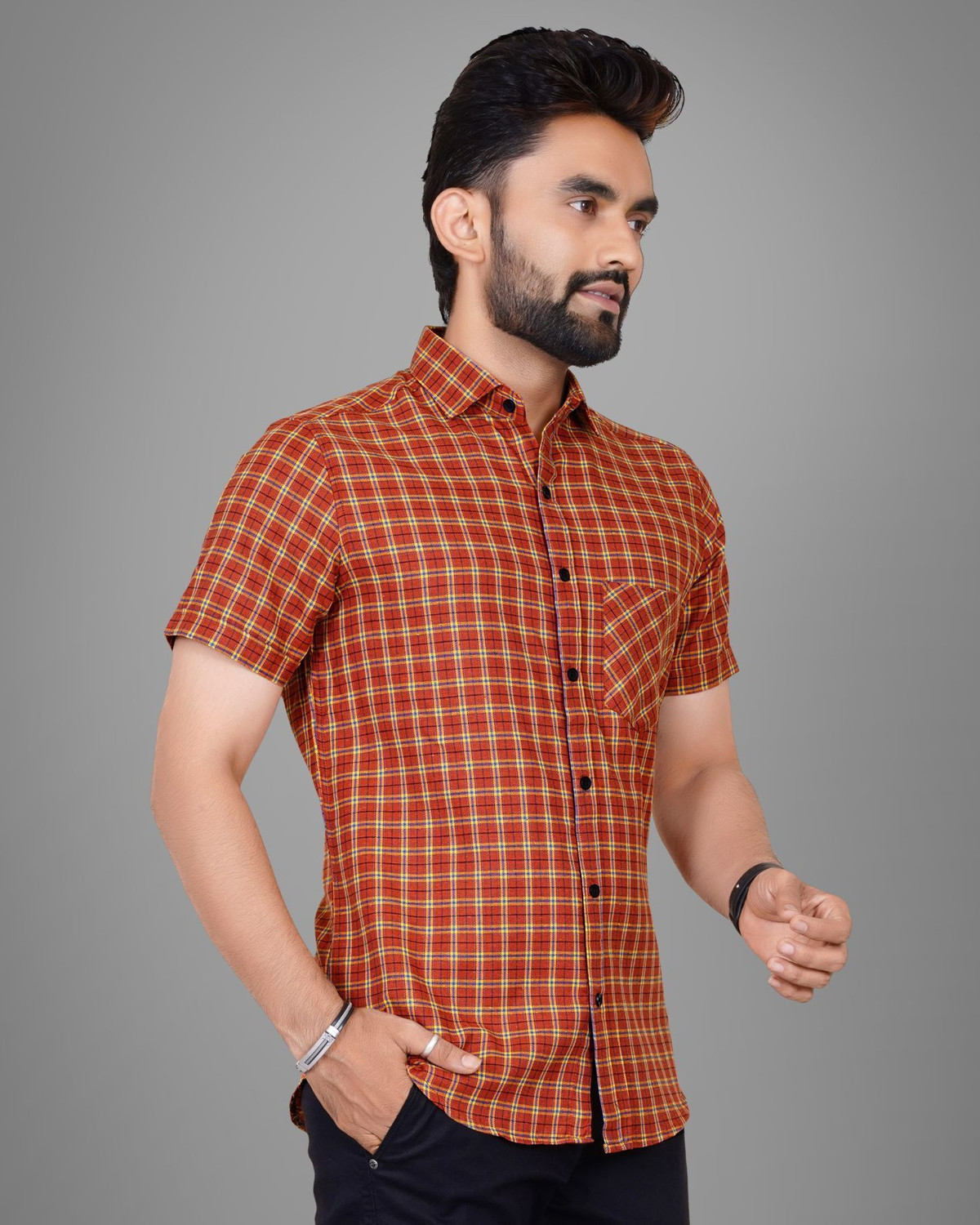 Image of Tyzlo Men Checkered Casual Orange Shirt