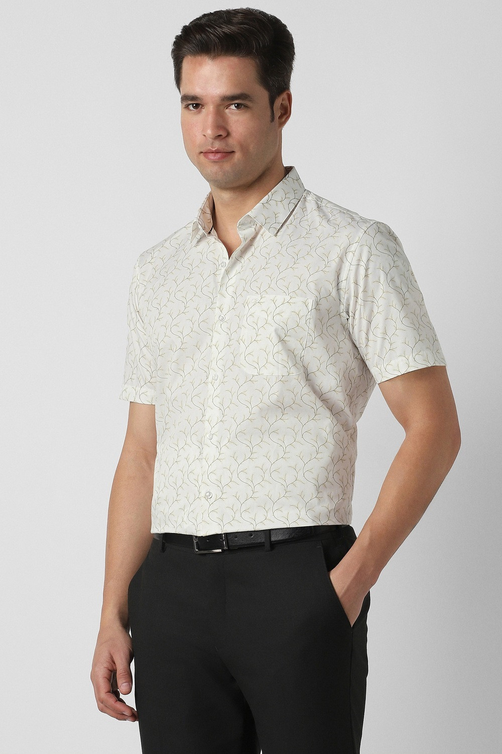 Image of PETER ENGLAND Men Printed Formal White Shirt