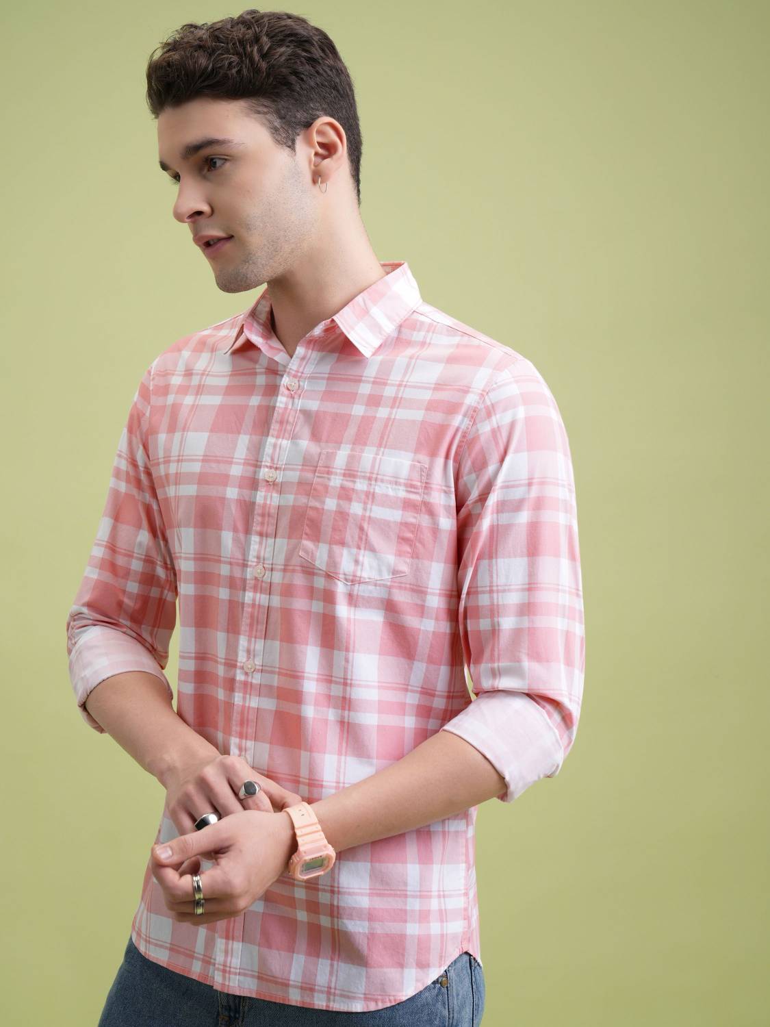 HIGHLANDER Men Checkered Casual Pink Shirt - Image 4
