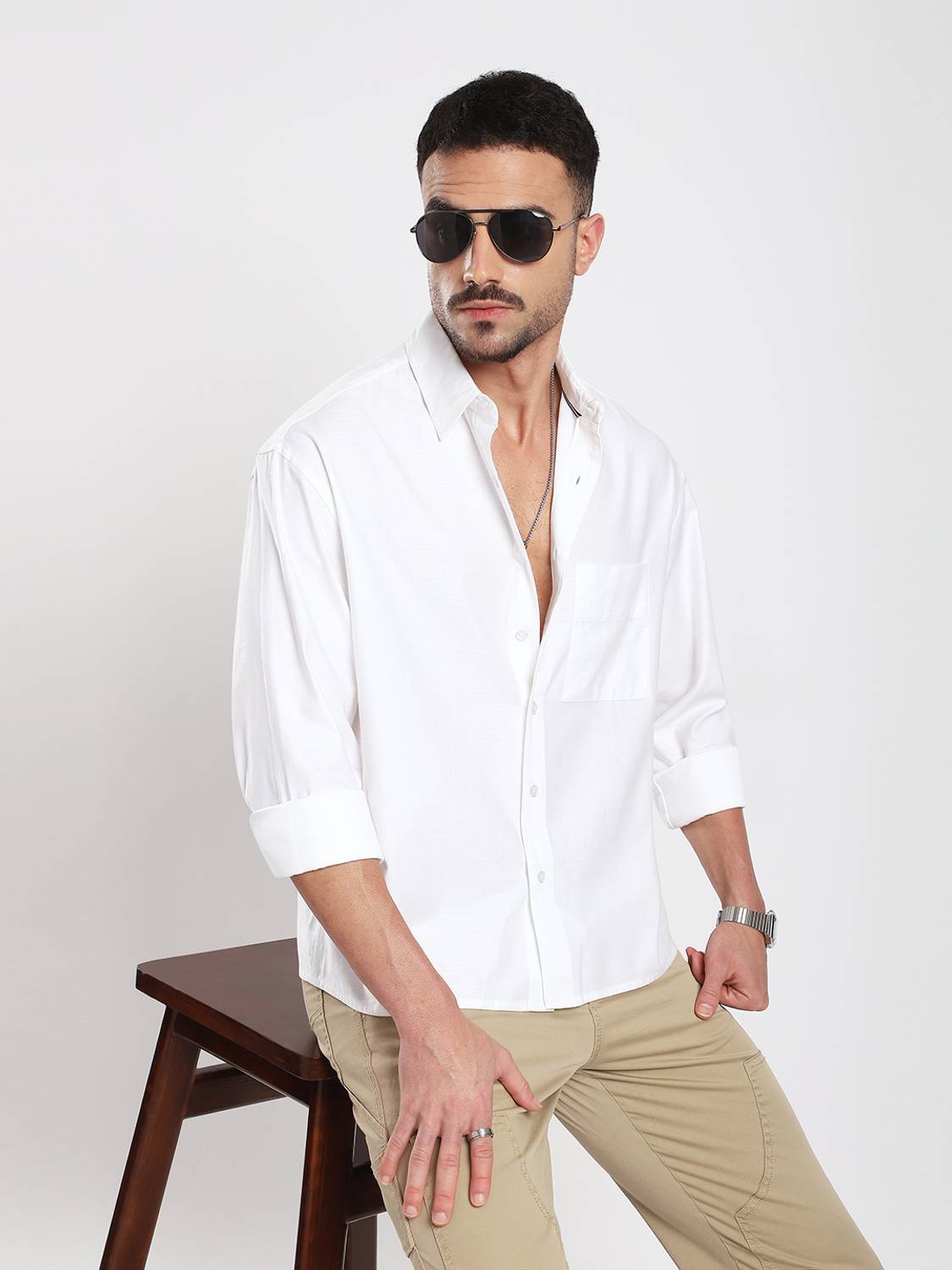 VASTRADO Men Solid Casual White Shirt - Image 4