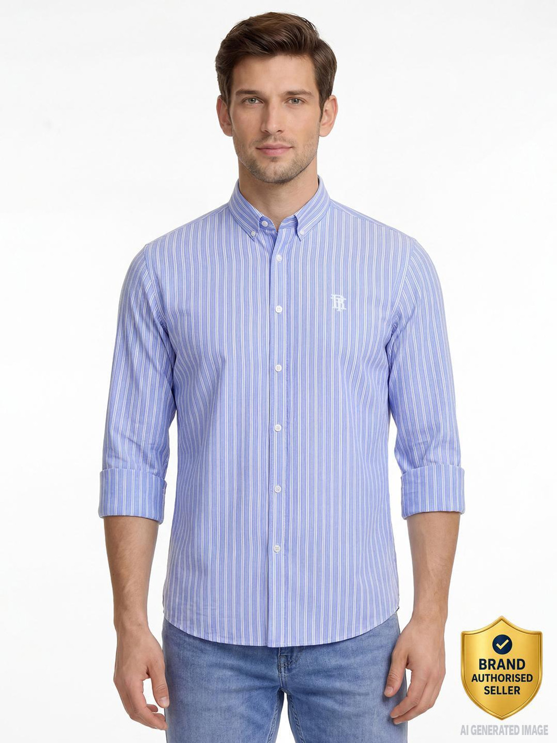 Image of RED TAPE Men Relaxed Fit Striped Button Down Collar Casual Shirt
