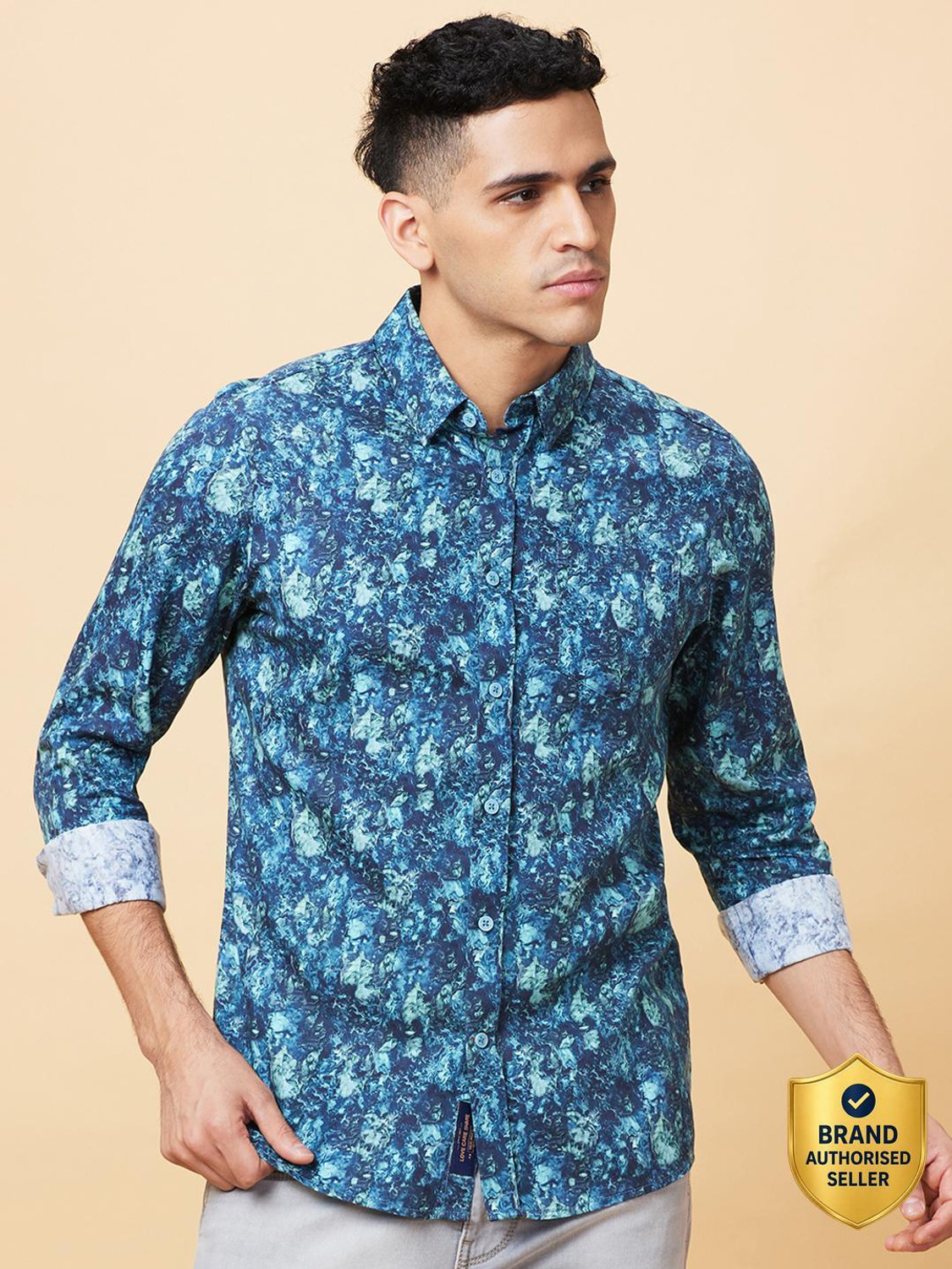 Image of BEING HUMAN Men Printed Casual Blue Shirt