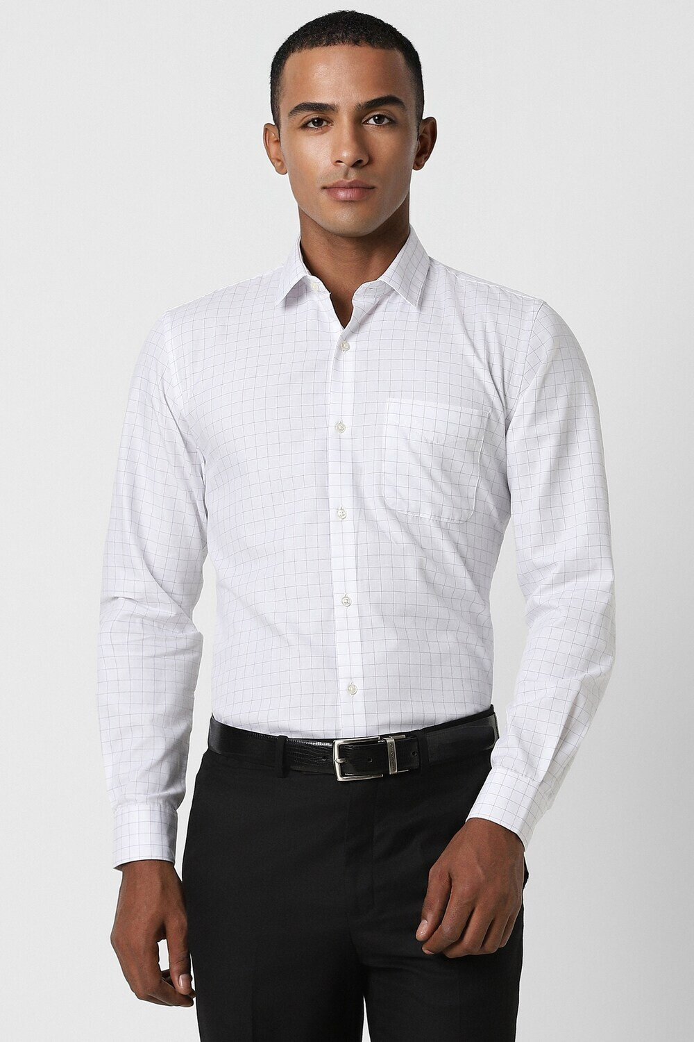 Image of PETER ENGLAND Men Checkered Formal White Shirt