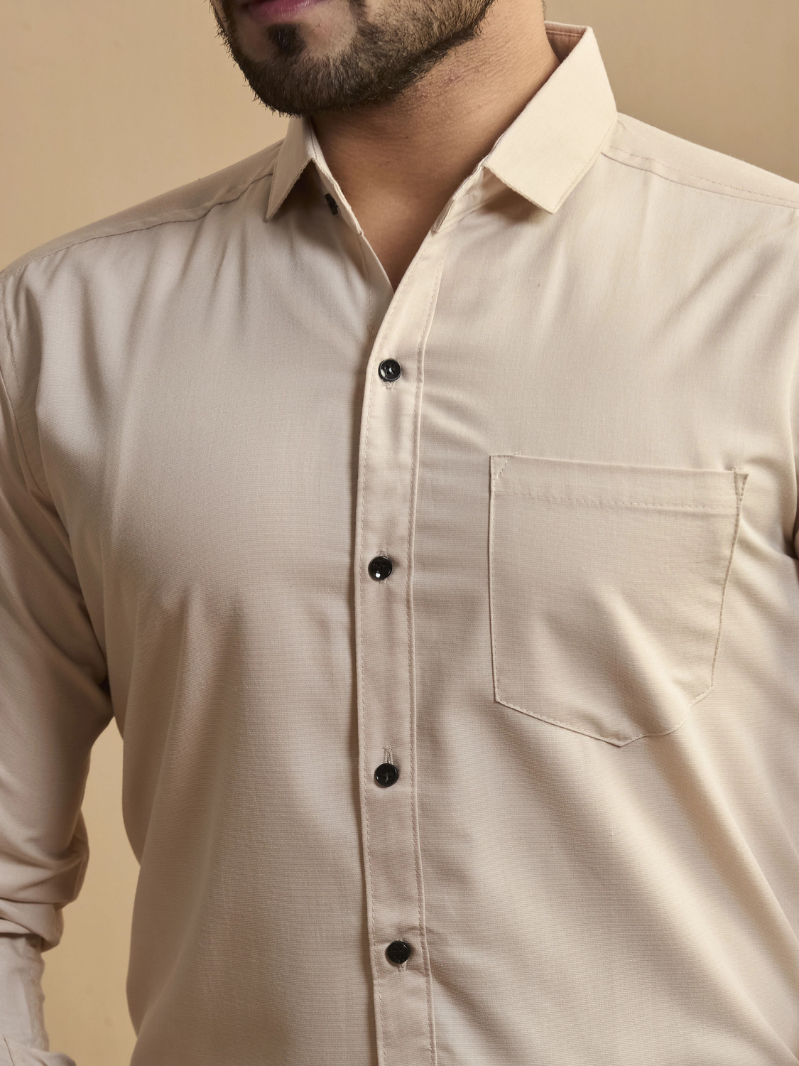 Image of STONEBERG Men Solid Formal Cream Shirt