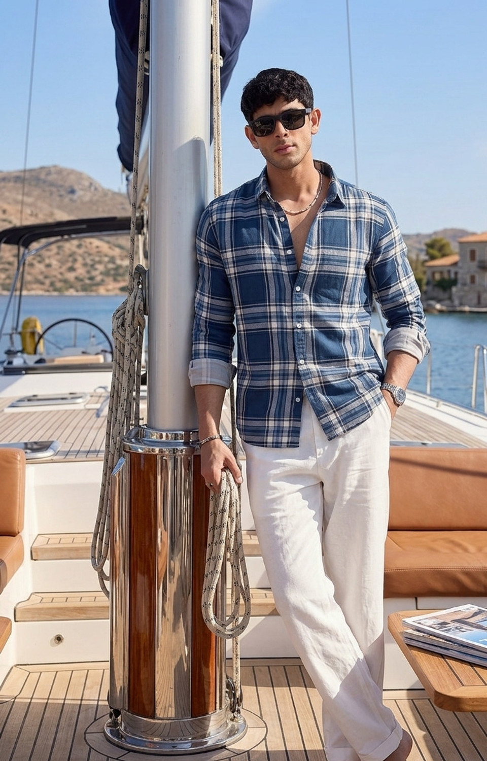 Image of Roadster Men Checkered Casual Blue, White Shirt