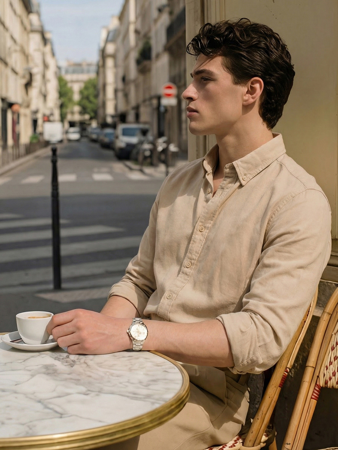 Image of LOCOMOTIVE Men Self Design Casual Beige Shirt