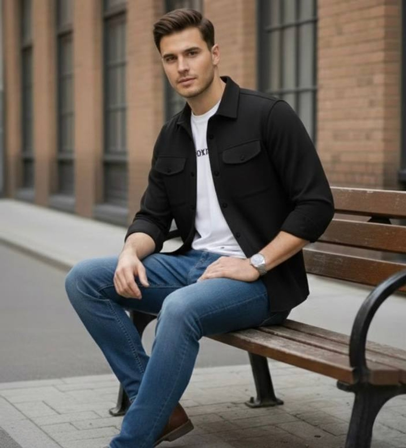 Image of JCOSTA Men Solid Casual Black Shirt