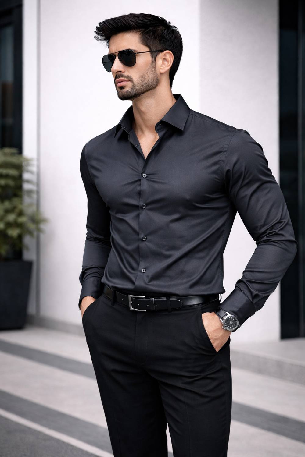 3DTRENDS Men Solid Formal Grey Shirt