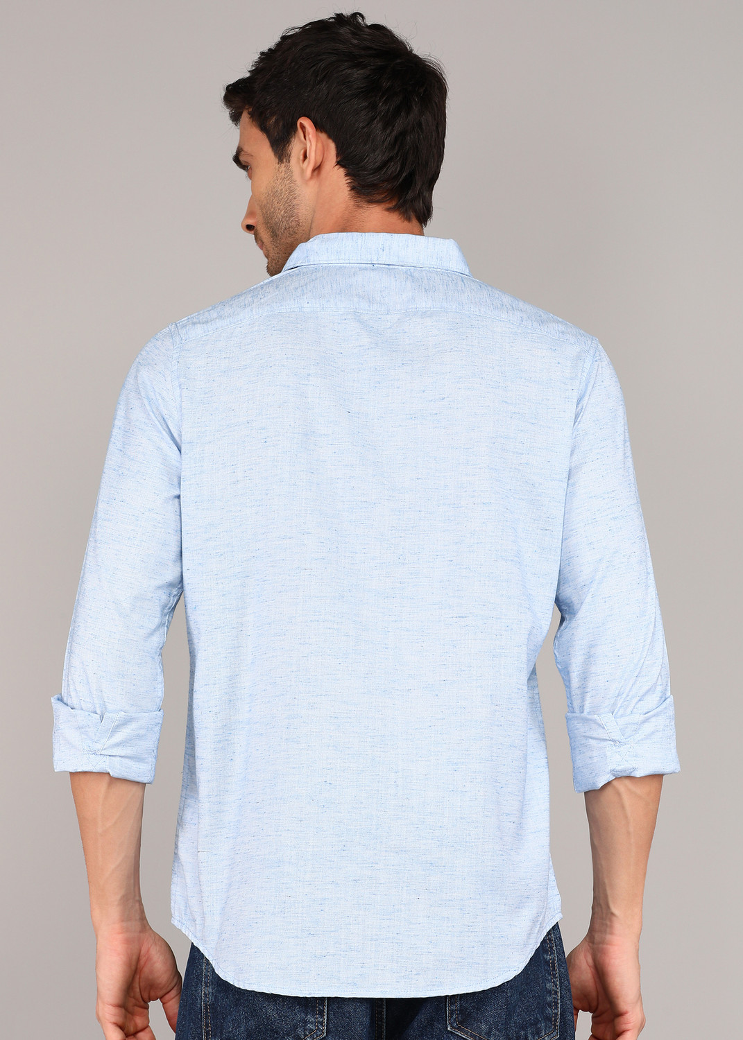 Image of WROGN Men Solid Casual Blue Shirt
