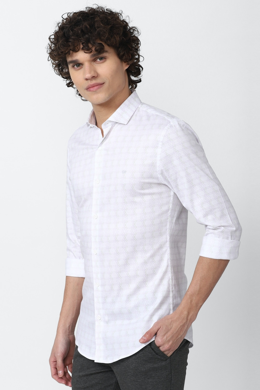 Image of PETER ENGLAND Men Printed Formal White Shirt