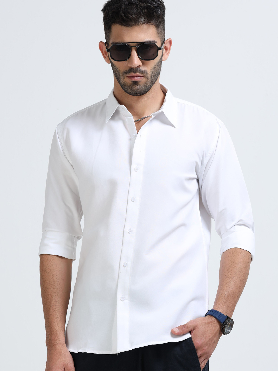 Image of VASTRAWEAR Men Solid Casual White Shirt