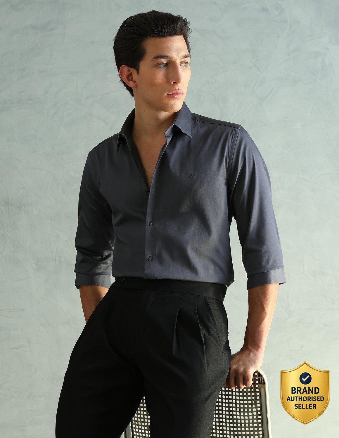 Image of Arrow Newyork Men Solid Formal Grey Shirt