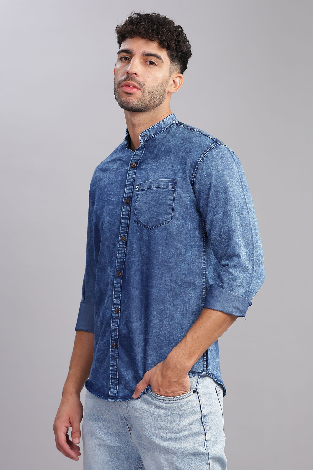 Image of AIDAN PAUL Men Washed Casual Dark Blue Shirt