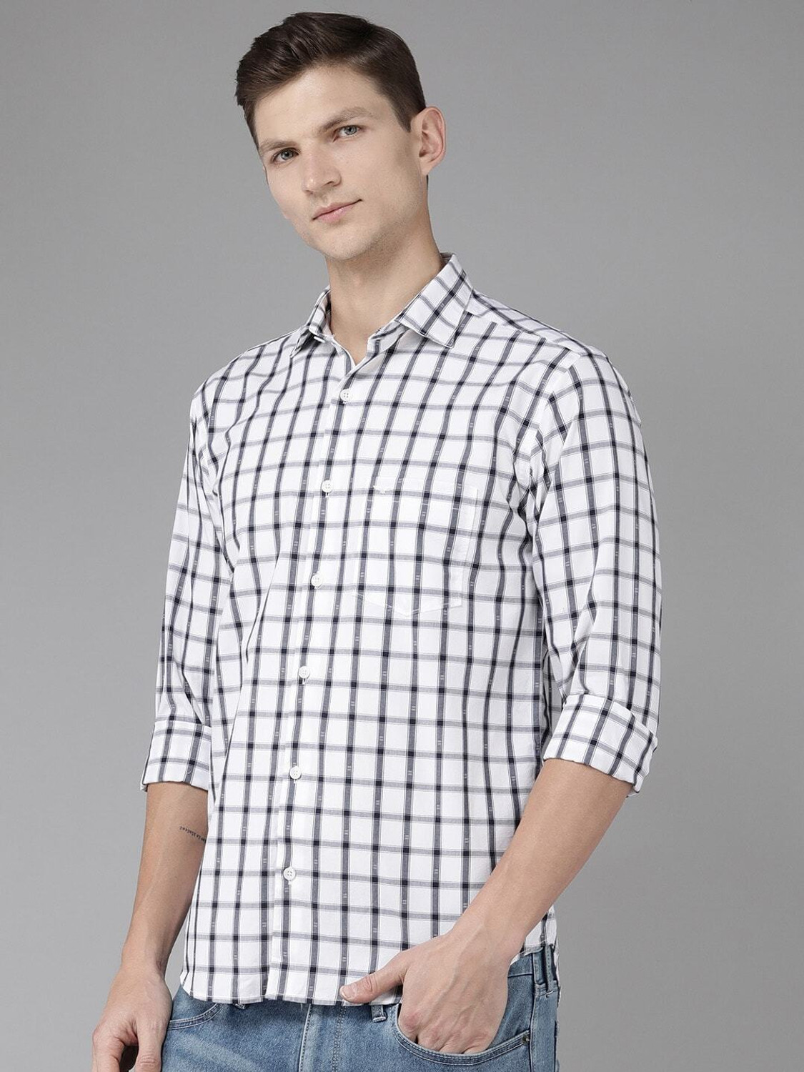 Image of PARK AVENUE Men Checkered Casual Black, White Shirt