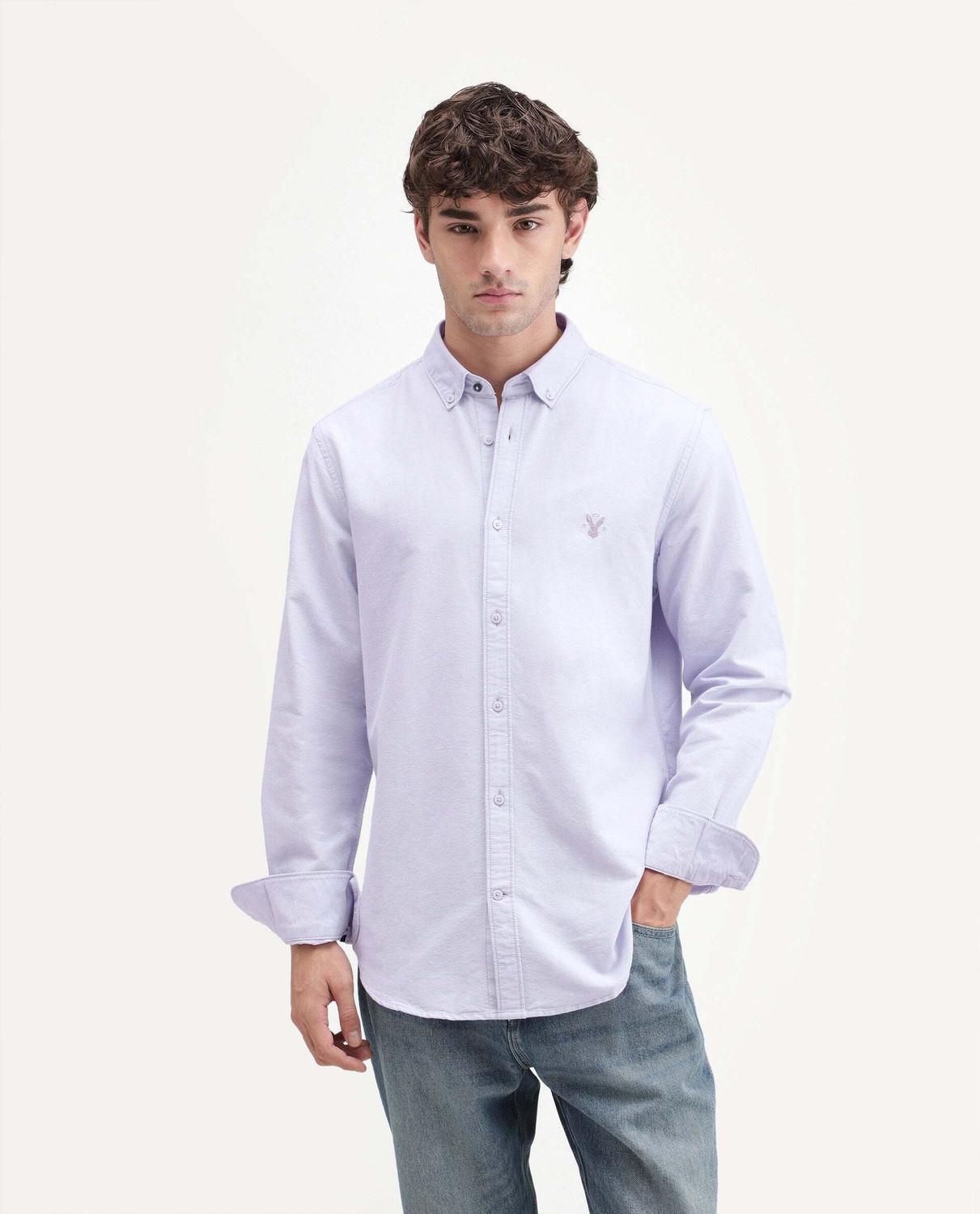 Image of RARE RABBIT Men Solid Casual Purple Shirt