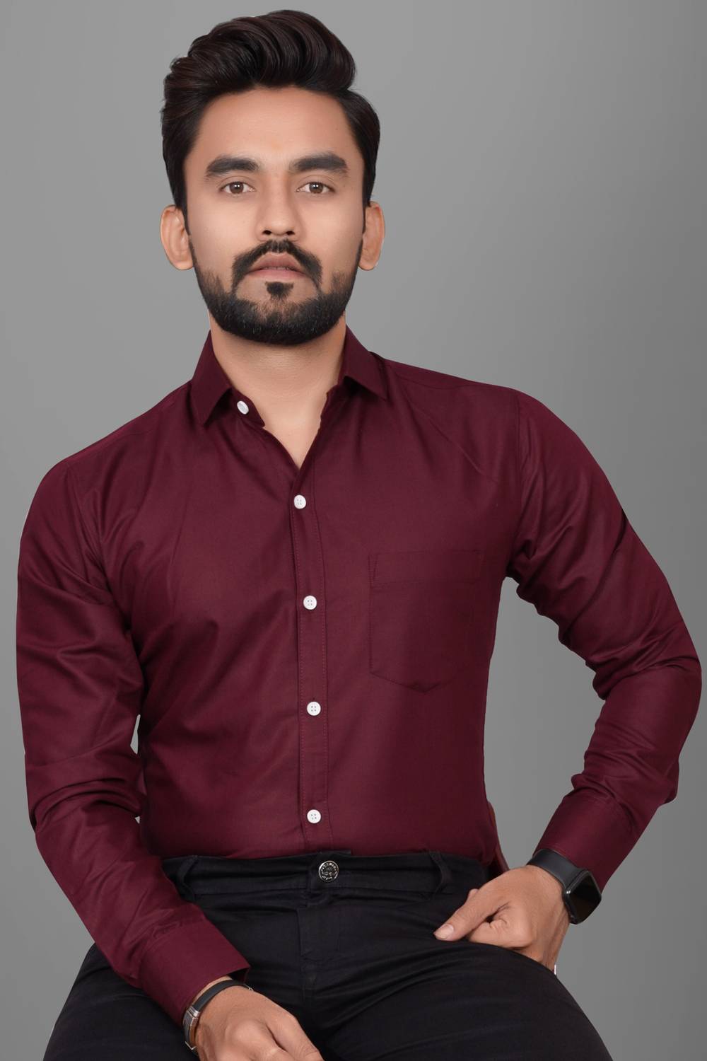 Voroxy Men Regular Fit Solid Spread Collar Formal Shirt