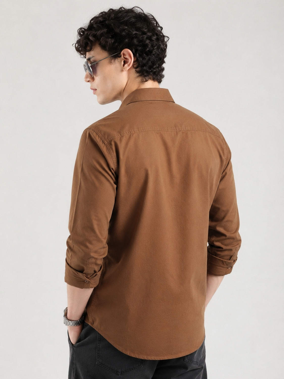 Image of Roadster Men Solid Casual Brown Shirt
