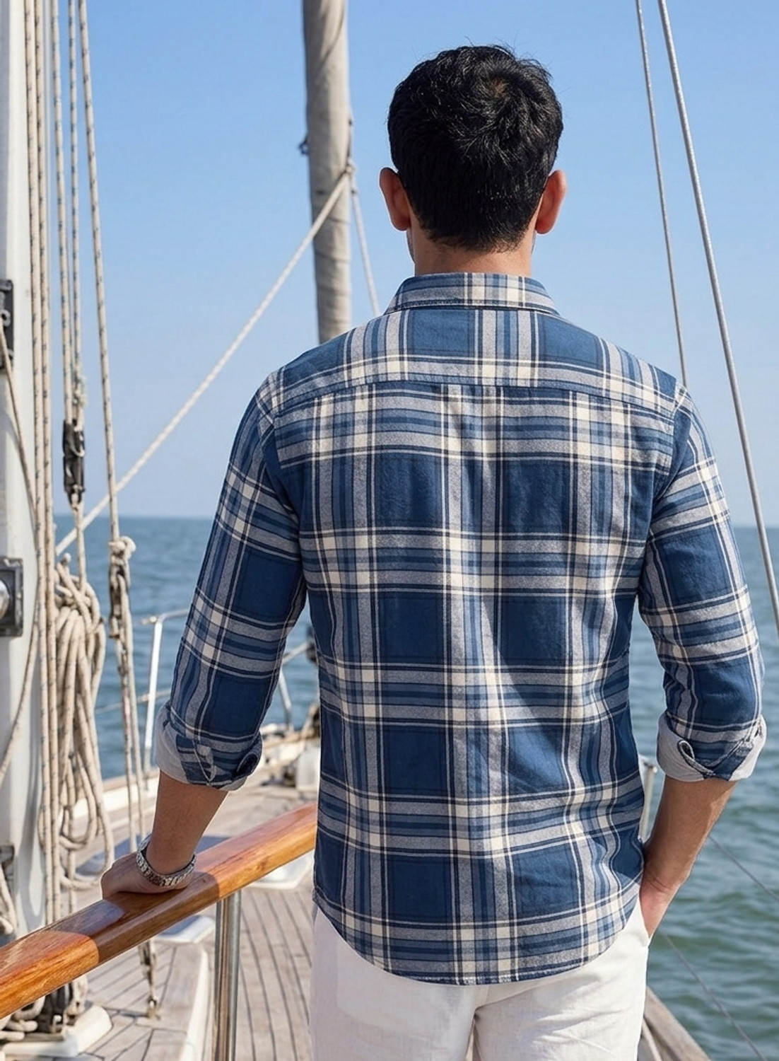 Image of Roadster Men Checkered Casual Blue, White Shirt