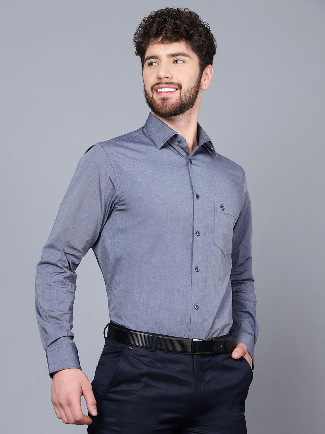 Image of CANTABIL Men Solid Formal Grey Shirt