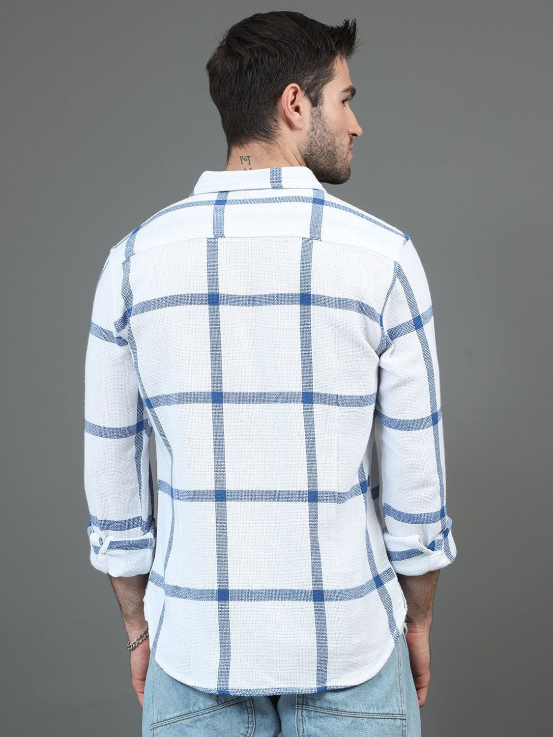 Image of HERE&NOW Men Checkered Casual White Shirt