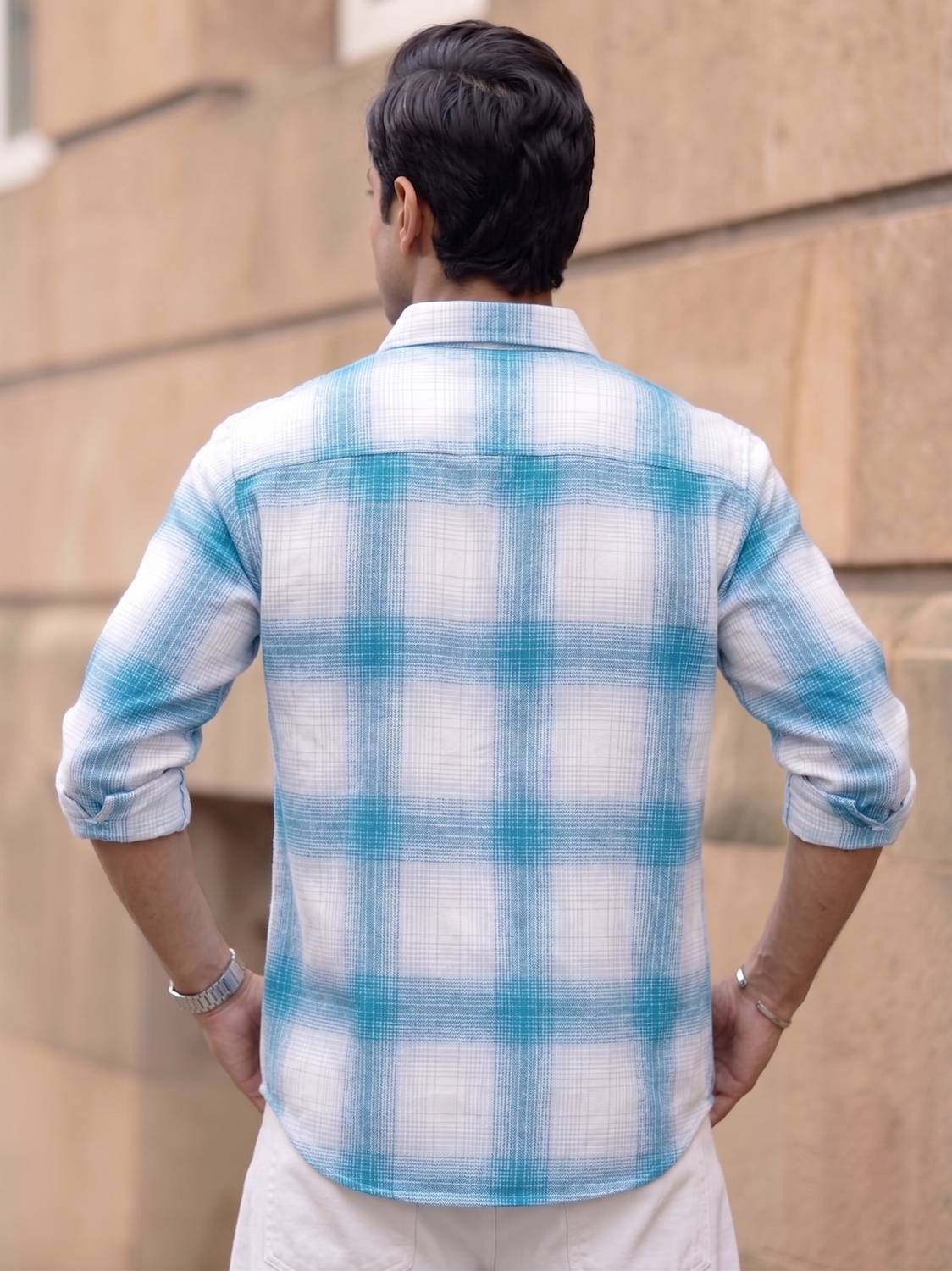 VebNi Men Checkered Blue, White Shirt - Image 2