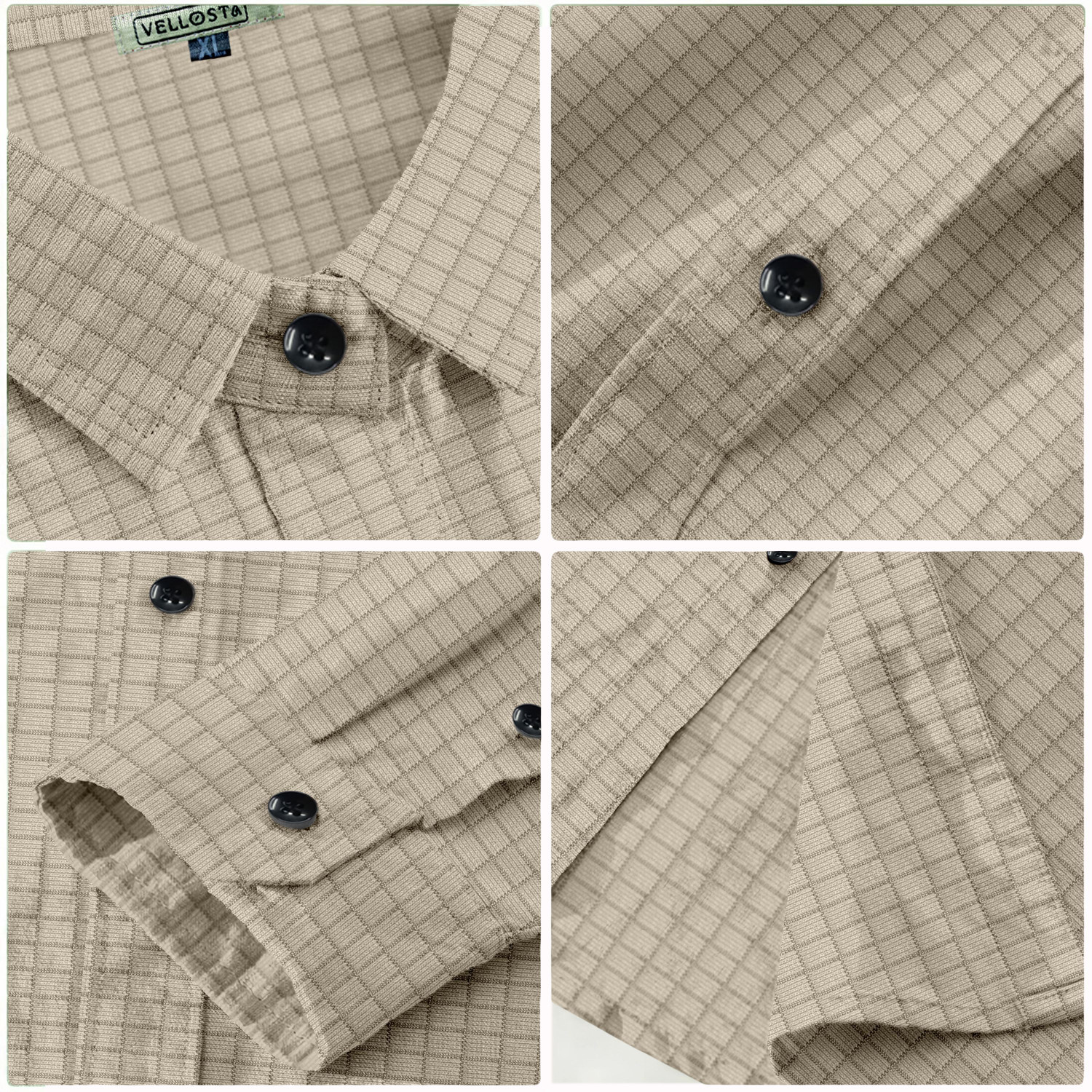 Image of VELLOSTA Men Self Design Casual Beige Shirt