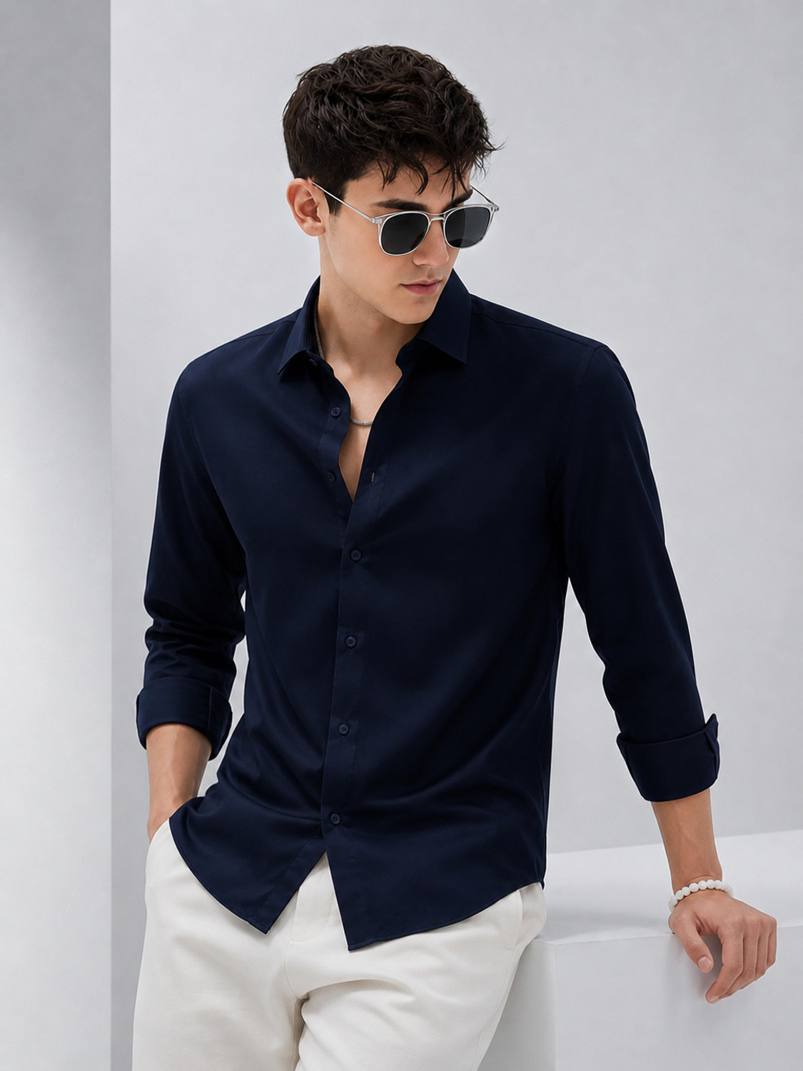 Image of METRONAUT Men Regular Fit Solid Spread Collar Formal Shirt