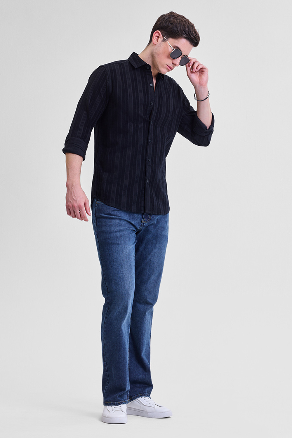Image of Snitch Men Striped Casual Black Shirt