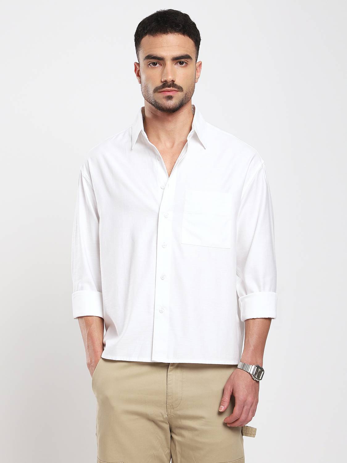 VASTRADO Men Solid Casual White Shirt - Image 5