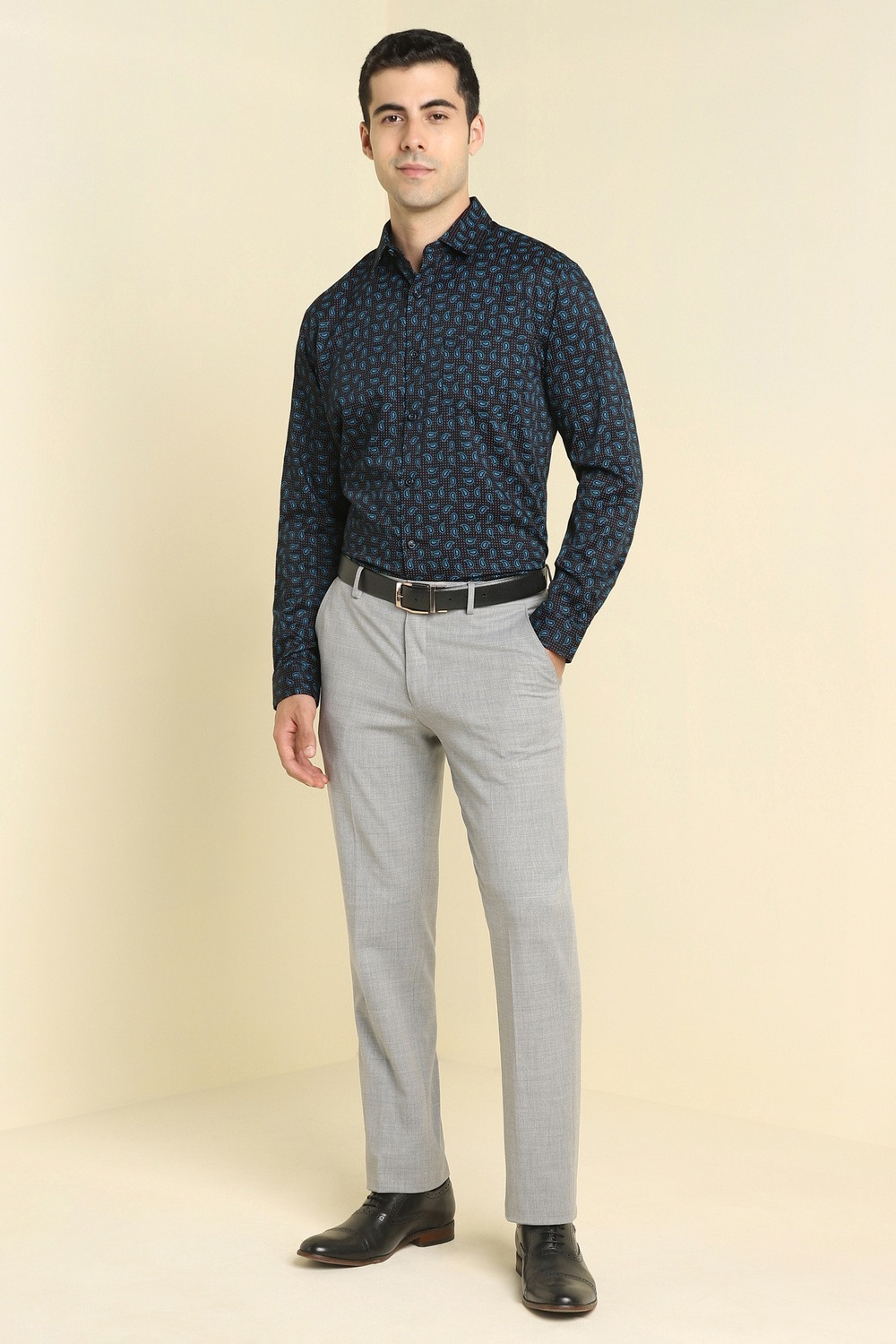 Image of Allen Solly Men Printed Formal Black Shirt
