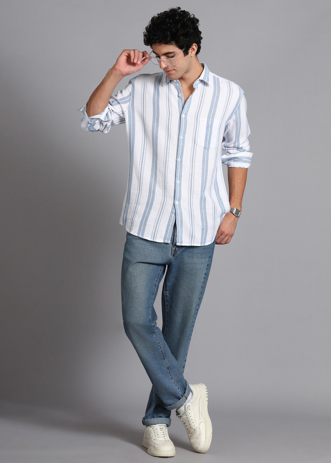 Image of PARX Men Striped Casual Blue Shirt