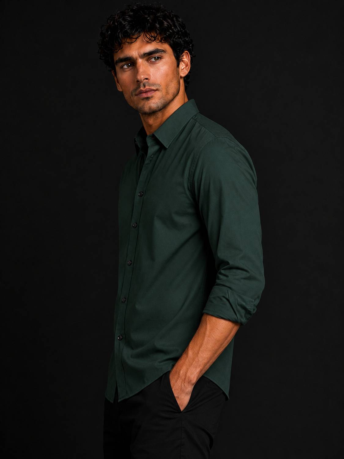 FEBZZKOM Men Dark Green Casual Shirt - Image 3