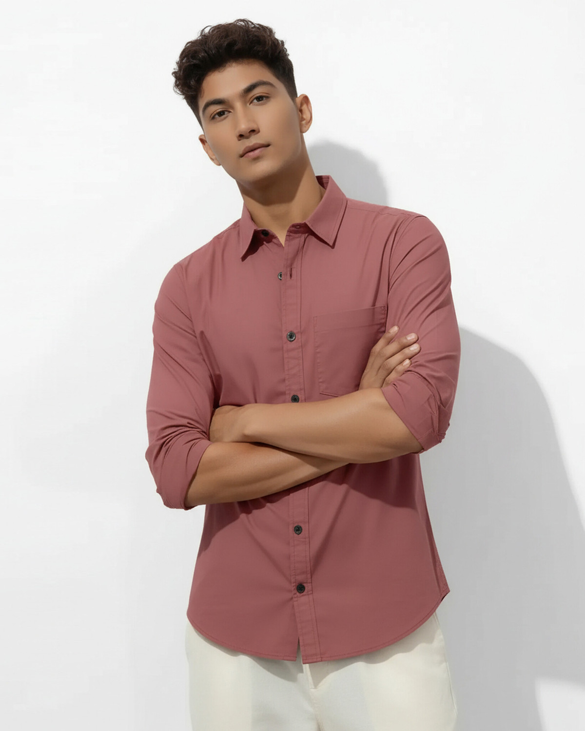 Image of METRONAUT Men Solid Formal Pink Shirt
